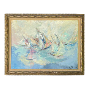 Large Signed Impasto Painting of Sailboats