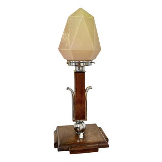 Art Deco Table Lamp with Uranium Glass Shade, Central Europe, 1920s For Sale