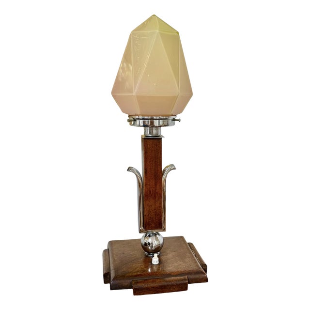 Art Deco Table Lamp with Uranium Glass Shade, Central Europe, 1920s For Sale