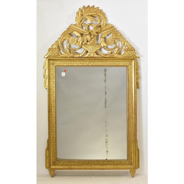 Antique Rectangular Gold Leaf Gilt Mirror Wall Mirror with Birds and Flowers, 18th Century For Sale - Image 12 of 12