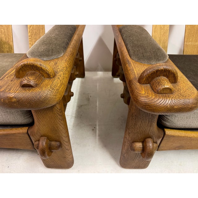 Brutalist Oak Chairs with Slatted Backs, 1960s, Set of 2 For Sale - Image 15 of 18