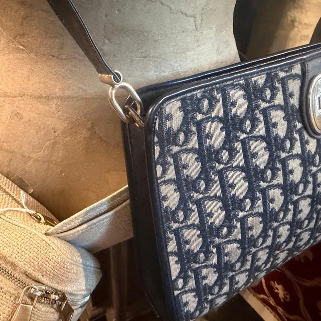 1980s Vintage Trotter Blue Canvas and Blue Leather Christian Dior Crossbody Bag For Sale - Image 6 of 17