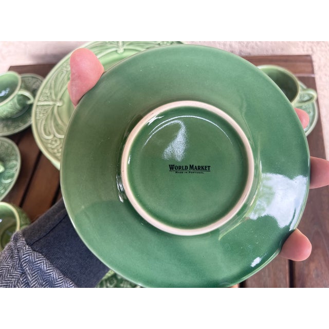 Ceramic 1990s Portugal Bordallo Pinheiro Majolica Sage Green DragonFly Dinnerware - Service for 5 For Sale - Image 7 of 8