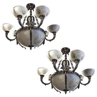 Nine-Light Crystal and Bronze Domed Chandelier Depicting Gargoyle - a Pair For Sale