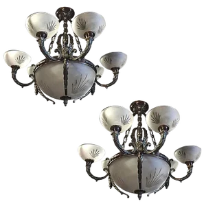 Nine-Light Crystal and Bronze Domed Chandelier Depicting Gargoyle - a Pair