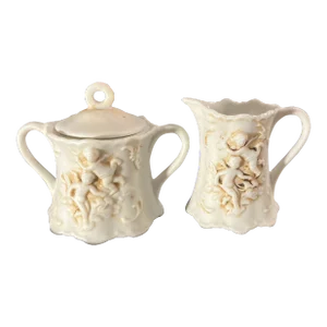 Vintage Lefton Petite Sugar & Creamer Cherub Motif- 2 Pieces