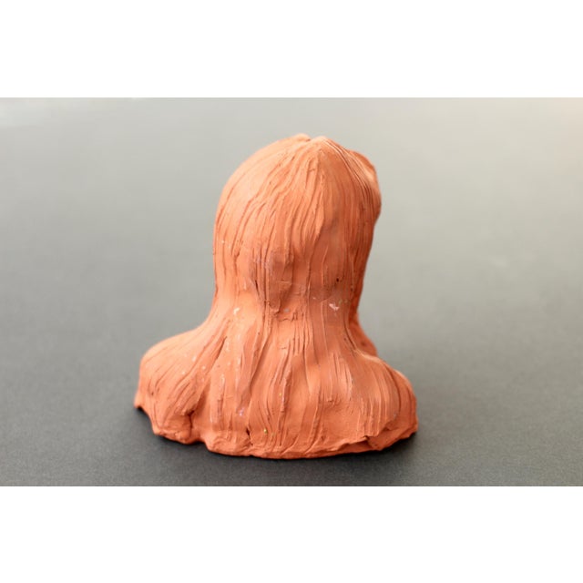 1970s Small Terracotta head - artist head - handmade head - handformed clay - orange head - head sculpture - art head - handformed - clay head For Sale - Image 4 of 12