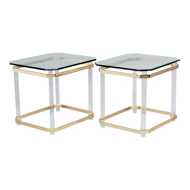 MidCentury Lucite Brass and Glass Side Tables A Pair Chairish