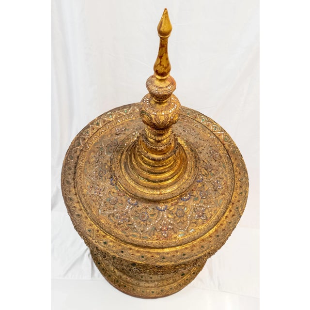 Huge Burmese Gilded Lacquer Offering Bowl in Stupa Form. For Sale - Image 10 of 13