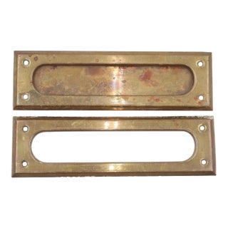Reclaimed 10 In. Rectangular Brass Mail Slot Set For Sale