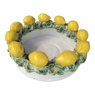 Vintage Extra Large Ceramic Round Raised Rim Decorative Lemon Bowl For Sale