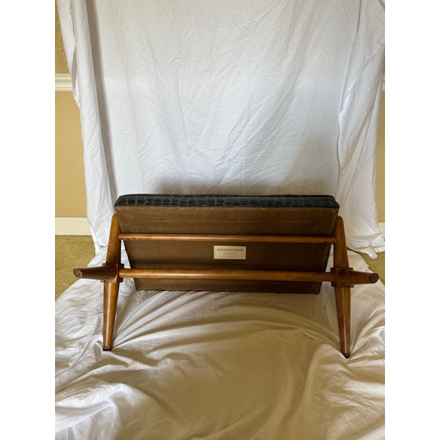 Authentic t.h. Robsjohn-Gibbings for Widdicomb Walnut X-Base Footrest Ottoman, Labeled, C. 1952-1955 For Sale - Image 9 of 12