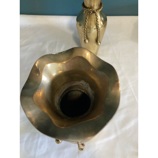 Vintage Brass Rope and Tassel Vases- Set of 2 For Sale In Oklahoma City - Image 6 of 8