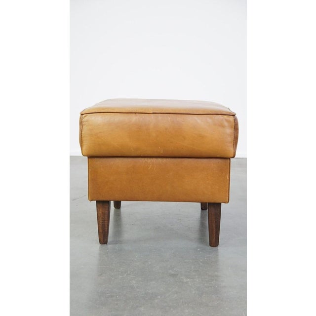 Large English Cognac-Colored Cow Leather Foot Stool For Sale - Image 5 of 11