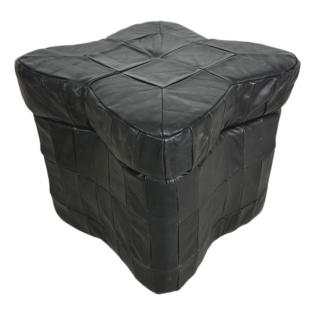 Black Leather Pouf For Sale