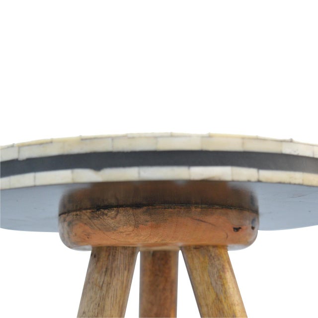 Wood Inlay Accent Stool With Tripod Base For Sale - Image 7 of 7