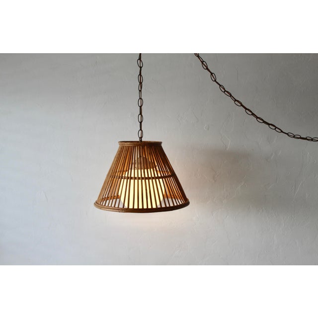Vintage Handwoven Bamboo Rattan Pendant Swag Style Lamps-a Pair For Sale In Miami - Image 6 of 13