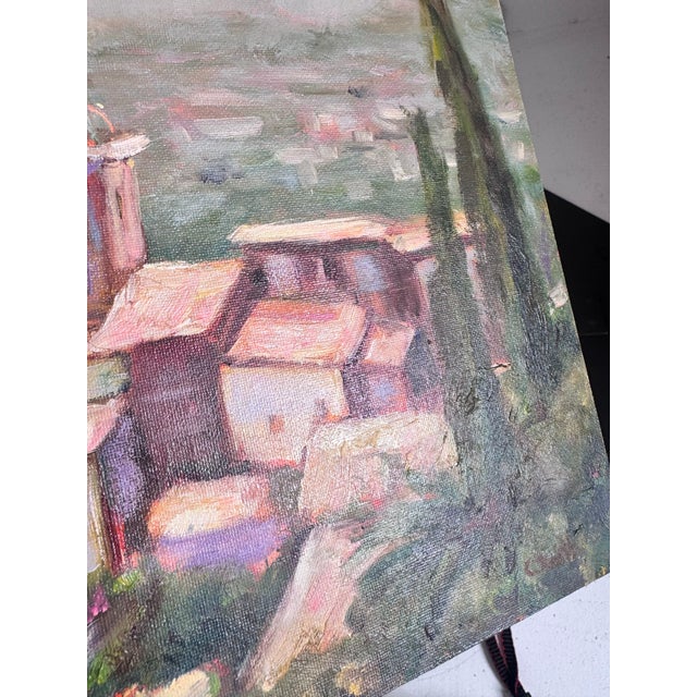 Green 1950s Original Saint-Paul-De-Vence France Oil Painting Vintage For Sale - Image 8 of 12