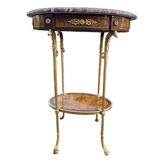 1980 French Artisan LouisXVI Gold Mahogany Side Table For Sale
