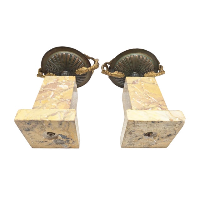 Pair of 19th-Century Bronze Tazzas Featuring Gilt Snake Handles and Siena Marble Stands For Sale - Image 11 of 16