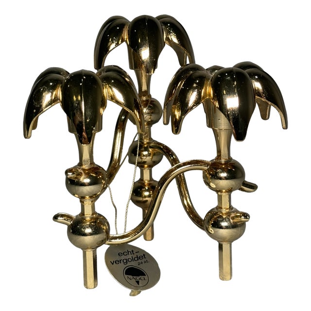 Hollywood Regency 24k Gold-Plated Palm Candleholder by Nagel, Germany, 1970s For Sale