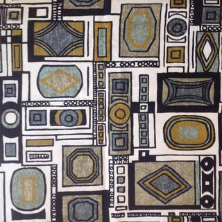 1960s Vintage Mid-Century Modern Geometric Screen Printed Linen Fabric For Sale