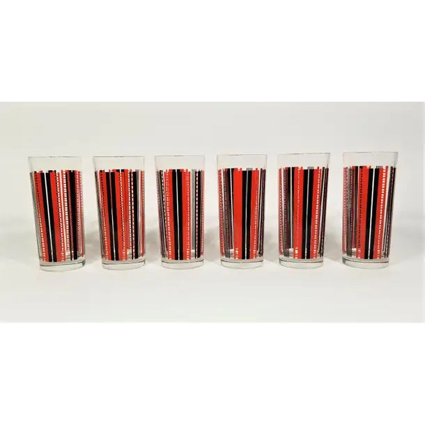 Mid Century circa 1940s 1950s Italian Glassware Barware. Red and Black Accents. Glass has solid substantial weight from...
