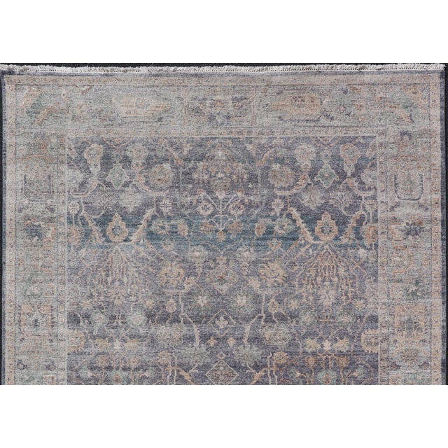 2010s Reproduction Sultanabad Rug With Distressed Blue, Gray, and Beige Tones 8 X 10 For Sale - Image 5 of 12