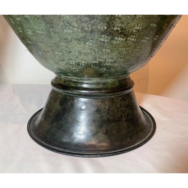 1990s Large Pair of Modern Hand Made Hand Hammered Patinated Bronze Table Lamps For Sale - Image 11 of 12