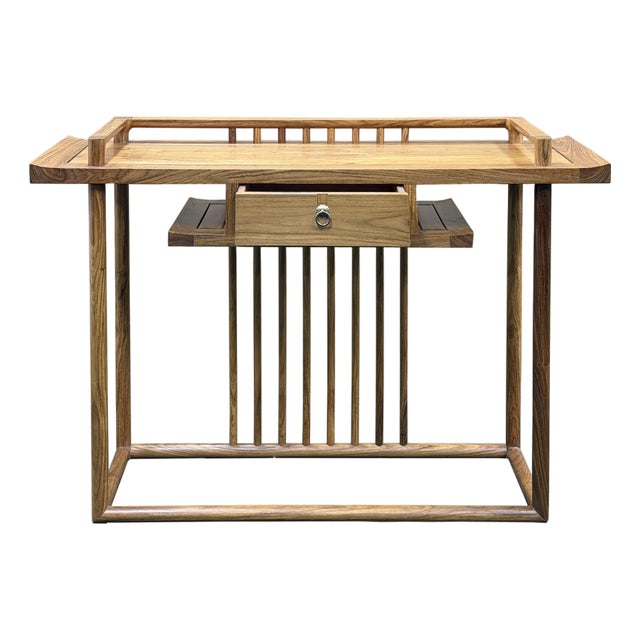 Simple Oriental Minimalistic Natural Wood Console Side Table Desk For Sale