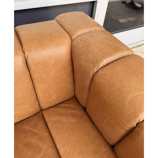 Cb2 Forte 81-Inch Channeled Saddle Leather Sofa With Walnut Base For Sale - Image 11 of 16
