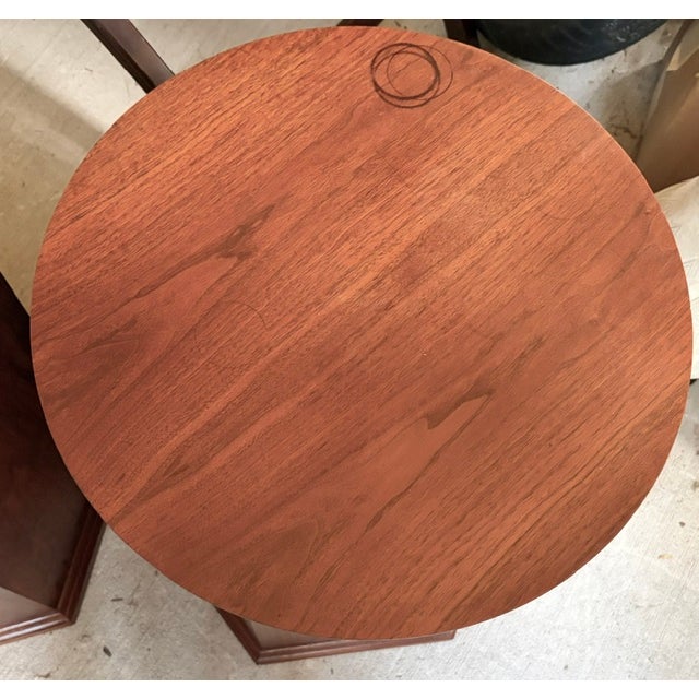 Wood Mid Century Octagonal Walnut End Tables, Floor Speakers For Sale - Image 7 of 11