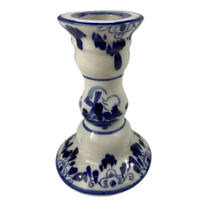Delft Style Blue and White Porcelain Candlestick