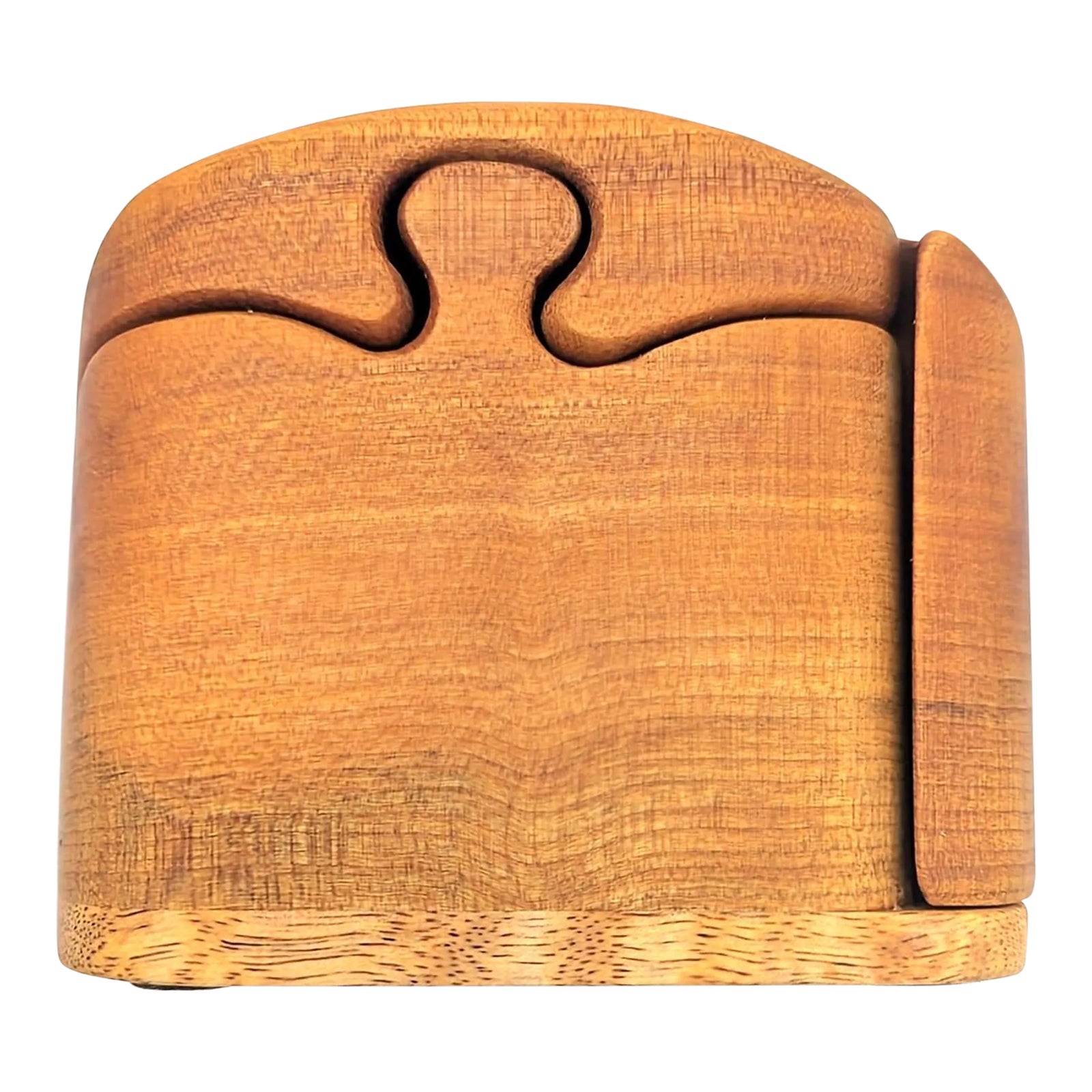 1970s Fred Buss Maple and Koa Wood Puzzle Jewelry Box | Chairish