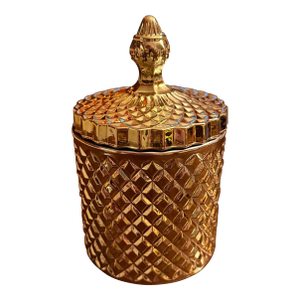 Gold Diamond Pattern Glass Candy Jar