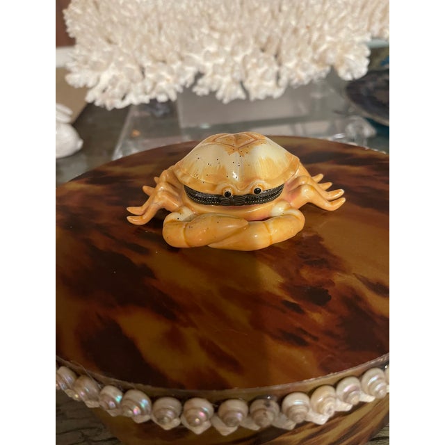 Shabby Chic Vintage Tortoiseshell Oval Paper Box With Sea Shells and Crab Pill Box For Sale - Image 3 of 4