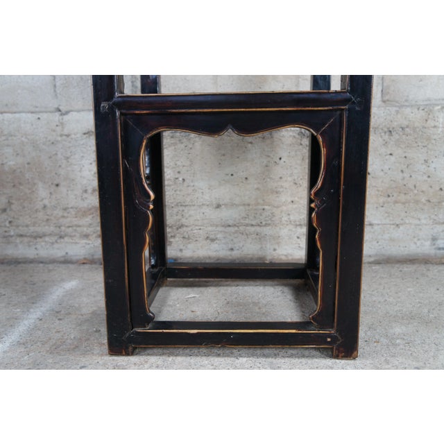 Late 19th Century Antique Chinese Qing Dynasty Black Lacquer Elm Tiered Side Table Pedestal Stand For Sale - Image 11 of 11