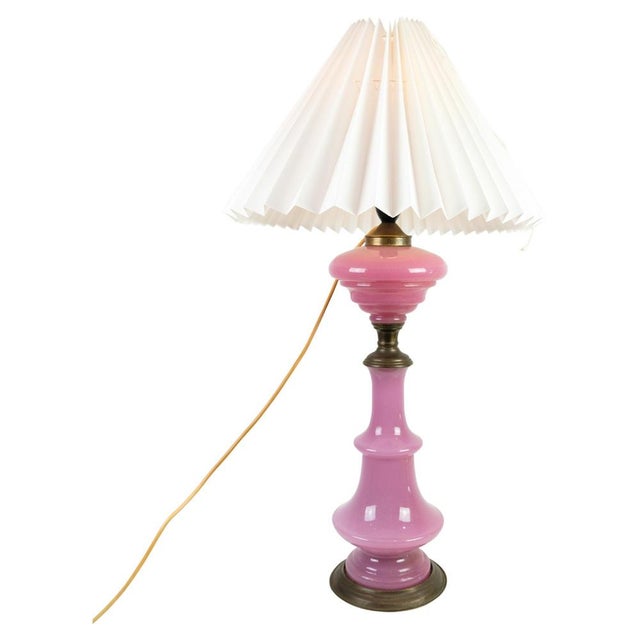 Glass Table Lamp in Pink Opaline Glass with Brass Base, 1880 For Sale - Image 7 of 7