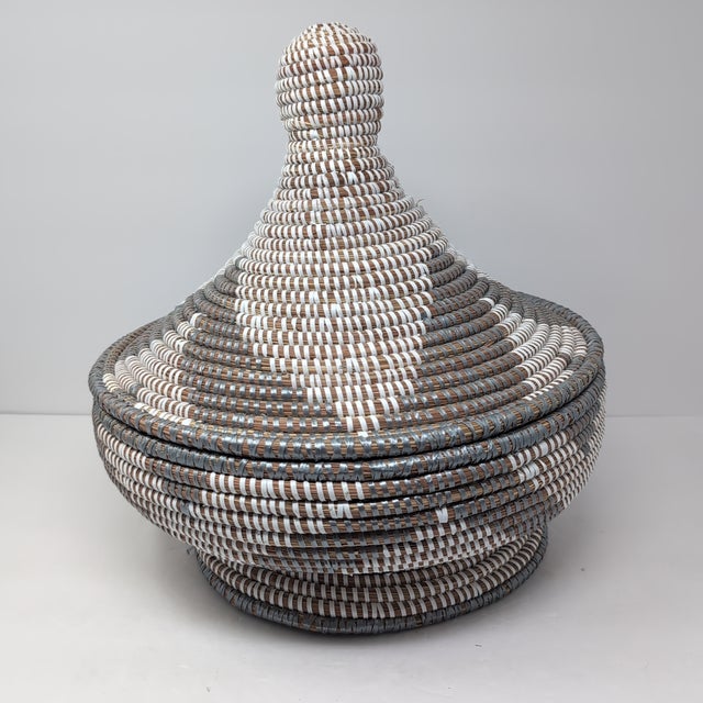 Handwoven African Style Large Cone Top Lid Basket Boho Wicker Storage Tribal Geometric Add warmth and character to your...