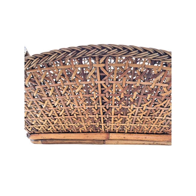 Brown Vintage Rattan and Wicker Magazine Rack Book Storage Styling 1960's Boho Cabin Coastal Natural For Sale - Image 8 of 14
