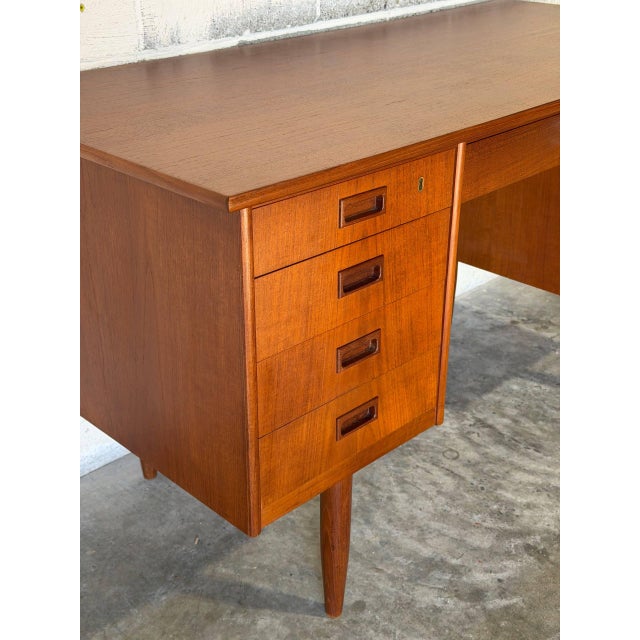 Brown Teak Executive Desk With Inset Handles Danish Mid-Century Modern 1960s For Sale - Image 8 of 11