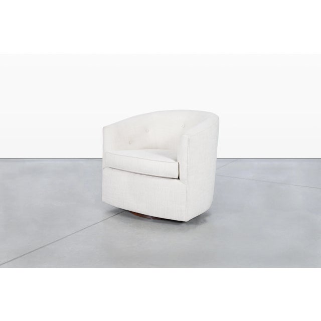 Wood Mid-Century Modern Barrel Walnut Swivel Lounge Chairs After Milo Baughman, 1960s For Sale - Image 7 of 12