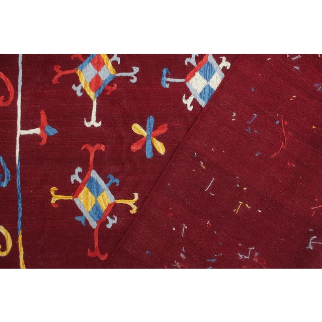 1990s 1990s Kilim Red Blue Wool Rug For Sale - Image 4 of 8