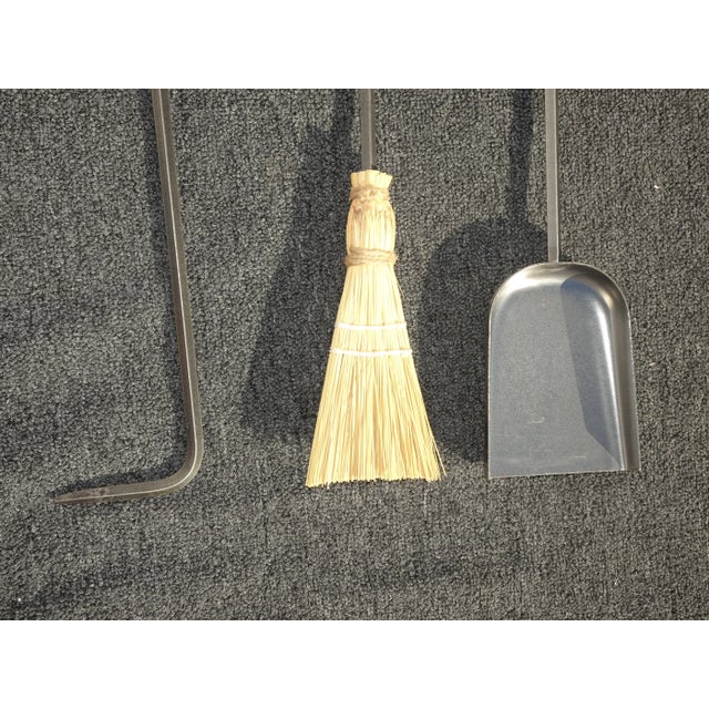 Fp4 Vintage French Country Silver Wrought Iron Fireplace Tools 3 Pieces For Sale - Image 11 of 13