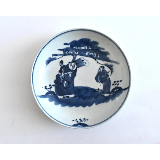 Chinoiserie Antique Kangxi Immortals Blue Underglaze Dish For Sale - Image 3 of 10