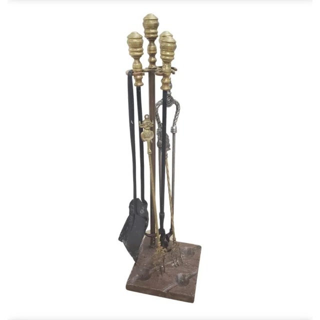 William IV Brass and Steel Fireplace Tools on Marble Stand, Set of 7, C. 1830s For Sale - Image 12 of 12