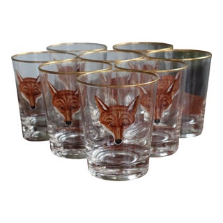 Mid-20th Century Cyril Gorainoff–Attributed Hand-Painted Fox Mask Cocktail Glasses — Set of 8 For Sale
