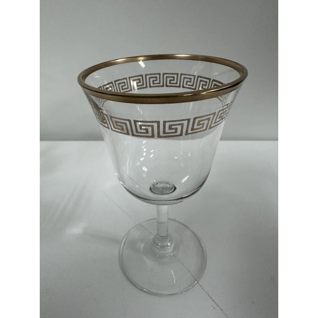 Vintage Set of 9 Greek Key Petite Wine Glasses For Sale - Image 4 of 4