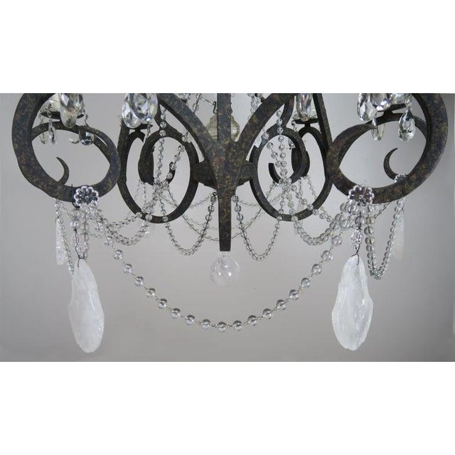 Six-Light Rock Crystal Wrought Iron Chandelier For Sale - Image 11 of 12