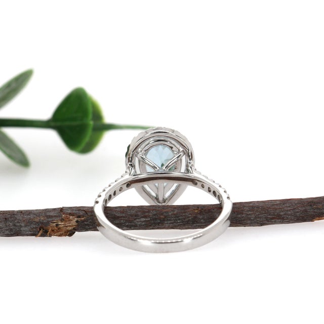2020s 2.18cts Pear Aquamarine With Diamond Halo Ring in Solid 14k White Gold, Size 6.75 For Sale - Image 5 of 7
